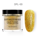 Macro van gouden glitter dipping powder van 10ml met weergave van het nagelresultaat - Gouden Glitter (DPL-03)