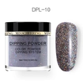 Macro-opname van DPL-10 grijs dompelpoeder met glitter en een nagelstaal voor manicure - Grijze Kleurrijke Glitter (DPL-10)