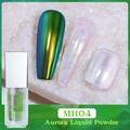 Makroansicht von Aurora flüssigem Spiegelpuder MH04 mit grünem Metallic Nagel-Effekt - MH04-Smaragdgrüner Spiegel (Magische Flüssigkeit 04)