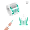 Macro detail of YC-06 nail form stickers with S/M/L scale for extension guides - Silver and Green Metallic Texture Style (YC06)