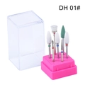 Dettaglio del set da 7 punte per fresa unghie con base rosa rossa e cover protettiva - Set di 7 Punte Standard (DH01)