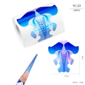Detailed holographic nail extension stickers showing YC-23 dimensions and application - Blue-Purple Laser Holographic Style (YC23)