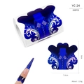 Detail of butterfly nail extension forms with precise scale and 8cm by 7.4cm dimensions - Dark Blue Silver Scrolling Vine Style (YC24)