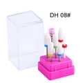 Detailed set of 7 ceramic nail drill bits with pink storage base and clear cover - 7-Piece Professional Ceramic Drill Bits Set (DH08)