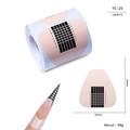 Macro detail of YC-26 pink nail forms showing measurement scales and 100pcs roll packaging - Light Pink Measurement Scale Style (YC26)