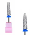 Macro detail of tungsten steel nail drill bit with cross-cut texture and storage case - Blue Limit Ring Tapered Style (HH-28)