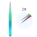 Macro detail of rainbow stainless steel tweezers tip with high precision closure - Straight Pointed (2#)