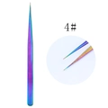 Macro detail of anti-static rainbow stainless steel tweezers with precision tips for nail art - Ultra Fine Straight (4#)