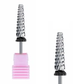 Macro shot of silver alloy nail drill bit with pink base for professional manicure - Pink Case Slender Tapered Style (HH-30)