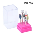 7-piece ceramic and alloy nail drill bit set with pink storage base, model DH 03# - 7-Piece Mixed Material Drill Bits Set (DH03)
