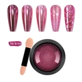 Vue macro de la poudre à ongles chrome magenta MCB-04 avec applicateur et divers effets - Style Rouge Rose (MCB04)