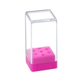 Detailansicht der rosa Acryl-Aufbewahrungsbox mit 9 Löchern für Nagelbohrer-Display - Quadratisch Rosenrot 7-Loch (Mit Deckel)