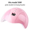 Pink 36W UV LED nail lamp with 12 beads and digital display for gel polish drying - 36W/12 LED Beads / Pink