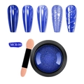 Vue macro de la poudre à ongles miroir bleu profond MCB-06 avec pinceau éponge double - Style Bleu Foncé (MCB06)