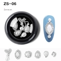 Silver alloy nail charms set with white rhinestones and pearls on blue manicured nails - Blue White Pearl Rhinestone Heart Style (ZS-06)