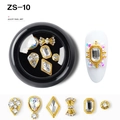 Alloy nail art kit with gold bow and rhinestone charms in a black round storage box - Bow Geometric Gold Rhinestone Style (ZS-10)