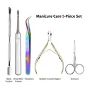 5-piece stainless steel manicure set including colorful tweezers and golden nail clippers - 5-Piece Manicure Care Set (Gold)