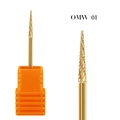 Macro shot of OMW-01 gold alloy nail drill bit with precision cross-cut pattern - Gold Pointed Cone Bit (OMW-01)