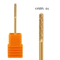 Detailed macro view of OMW-04 alloy nail drill bit with fine cross-cut golden coating - Gold Diagonal Stripe Cone Bit (OMW-04)