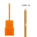 Macro shot of OMW-05 carbide nail drill bit with gold coating and cross-cut teeth - Gold Fine Tooth Cone Bit (OMW-05)