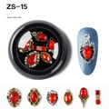 DIY Alloy nail art accessories in red rhinestone and vintage gold finish with storage case - Retro Ruby Red Rhinestone Style (ZS-15)