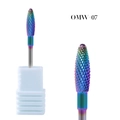 Macro view of OMW-07 iridescent tungsten carbide nail drill bit with cross-cut texture - Iridescent Pointed Cone Bit (OMW-07)