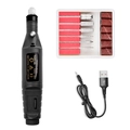 Set fresa per unghie USB portatile con manipolo nero opaco e punte in metallo - Nero