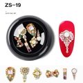 Golden alloy nail charms set with colorful rhinestones and pearls on red nails - Gold Alloy Pearl Colorful Gem Style (ZS-19)