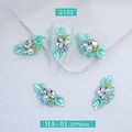 Mint green leaf nail charm with rhinestones and pearls, size 20x9mm for 3D nail art - Mint Green Petal (2151)
