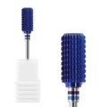 Blue coated alloy nail drill bit with cross-cut texture and white storage base - Hk-27 Grinding Head