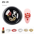 Lip-themed nail alloy charms set featuring red lipstick and rhinestone lip designs - Lipstick Shape Theme Rhinestone Style (ZS-21)
