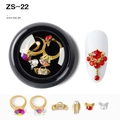 Golden nail art charms with red rubies and pearls set in bow and ring shapes - Ring Bow Ruby Red Gem Style (ZS-22)