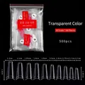 500 pezzi di punte per unghie quadrate trasparenti in 10 misure con tabella taglie dettagliata - Unghia Denim Francese / 500 Pezzi in Sacchetto / Trasparente