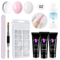 15ml poly nail gel kit with 3 colors, slip solution, dual-ended brush and nail tips set - Nail Extension Gel Kit 02 (Three Color Gel Set No Lamp)