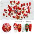Christmas nail art charms kit with red pearls, festive alloy bells and 11g storage box - Christmas Red and Green Pearl Style (HZHJ-01)