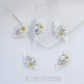 5pcs set of 20x9mm white iridescent petal nail art charms with pearls and rhinestones - Iridescent White Petal (2152)