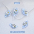 Nail art flower resin charm with light blue petals, oval rhinestones and white pearls - Light Blue Petal (2153)