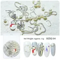 HZHJ-04 Christmas nail charms set with silver snowflakes, snowmen and pearls, 11g pack - Silver Snowflake Snowman Style (HZHJ-04)