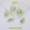 3D resin flower nail charms with pearls and rhinestones in light green and white - Light Green Petal (2155)