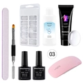 Kit gel per extension unghie 15ml con mini lampada UV rosa e pennello a doppia punta - Kit Gel Estensione Unghie 03 (Include Gel Trasparente + Lampada LED)