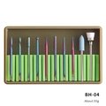 Set di 10 punte per fresa unghie BH-04 multicolore con custodia a strisce verdi inclusa - Set di 10 Punte per Rifinitura Arcobaleno (BH-04)