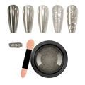 Vista dettagliata del kit polvere per unghie specchio MCB-12 con finiture argento metallo - Stile Grigio Argento (MCB12)