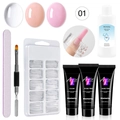 Kit extension unghie polygel con tubi da 15ml trasparente, rosa, nude e accessori - Kit Gel Estensione Unghie 01 (Set Gel Serie Tre Rosa Senza Lampada)