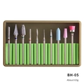Nail drill bit set BH-05 with 10 ceramic alloy bits and a brown storage case - Grinding Head Set (BH-05)