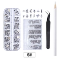 DIY nail art kit with 12-grid flatback AB rhinestones, tweezers, and wax picker pen - Style 06# (Transparent White Rhinestones Set + Wax Pen + Tweezer Tools)