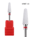 White ceramic nail drill bit OMT-13 with fine cross-cut pattern and red band marker - Fine Cross Texture Tapered Style (OMT-13)
