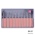 Nail drill bit set featuring 9 alloy bits and 1 pink brush in a BH-07 storage box - Grinding Head Set (BH-07)