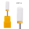White cylindrical ceramic nail drill bit with orange ring and silver metal shank - Dense Frosted Cylindrical Yellow Style (OMT-16)