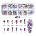 Set 02# cristales AB arcoíris para uñas en caja de 12 rejillas para decoración nail art - Estilo 02# (AB Aurora Formas Geométricas Mixtas Set de Diamantes de Imitación)
