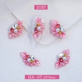 3D resin flower nail charm with pink petals, white pearl and sparkling rhinestones - Pink Petal (2157)